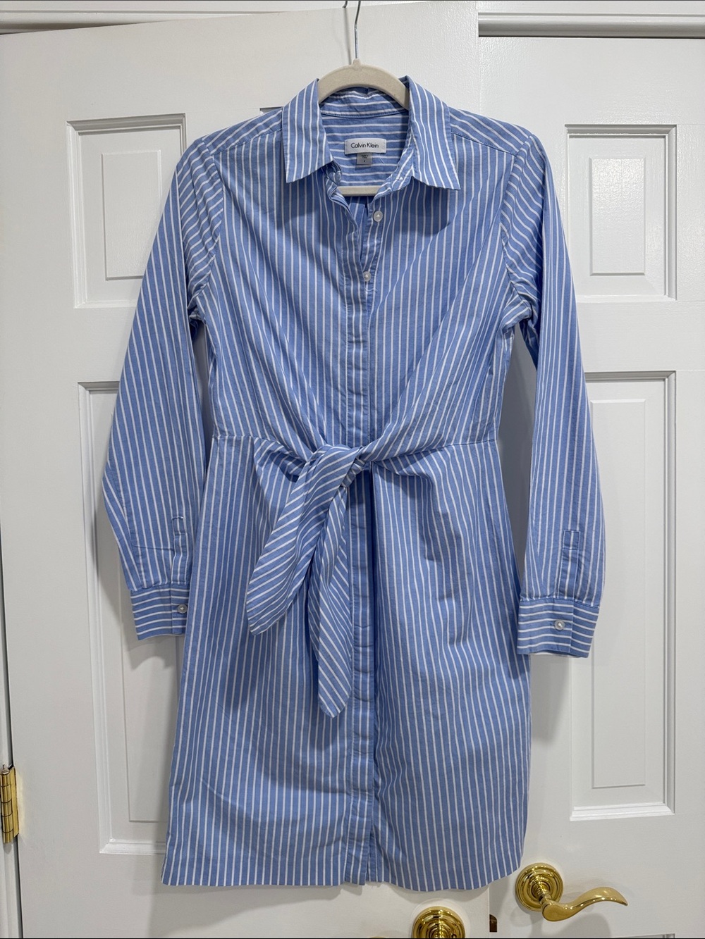 Calvin Klein Striped Tie-Waist Shirt Dress
